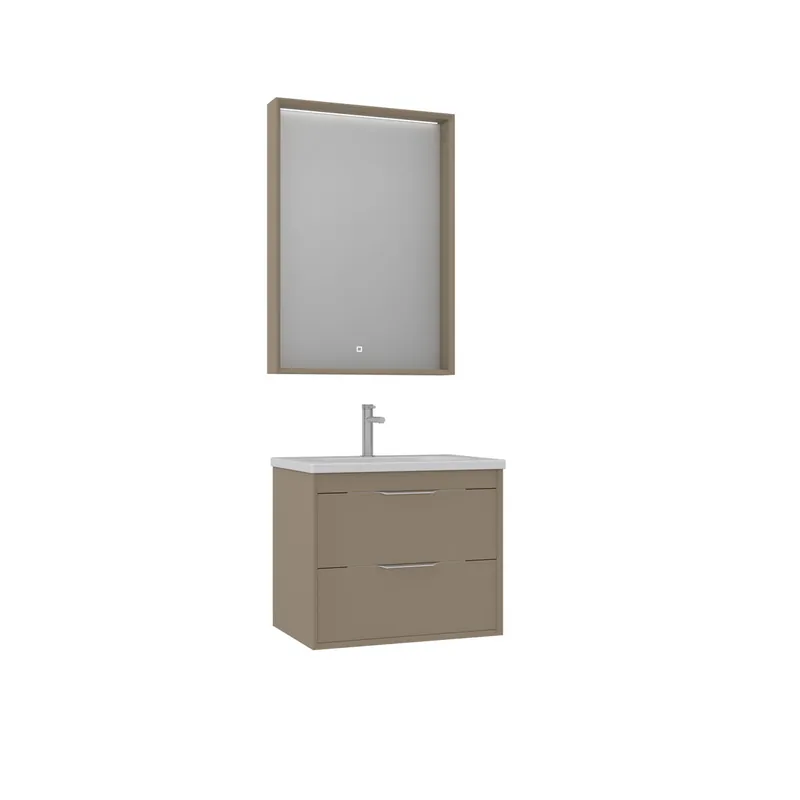 Conjunto de Mueble CLAY de Baño con 1 Cajon con Lavabo y Espejo de 65 cm Color Beig