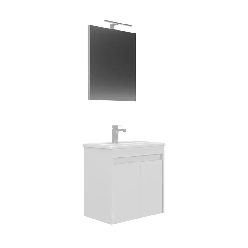 Conjunto de Mueble LOVA de Baño de con dos puertas, con Lavabo y Espejo con aplique de luz de 60 cm Blanco