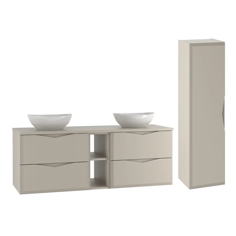 Conjunto de muebles con doble lavabo 140cm 2 compartimientos y columna Ellie Cachemira - Baño