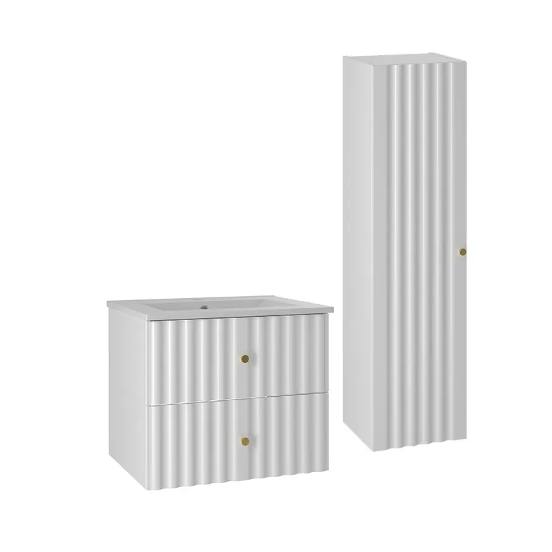 Conjunto de muebles con lavabo individual encastrado 60cm y columna Izae Blanco - Baño