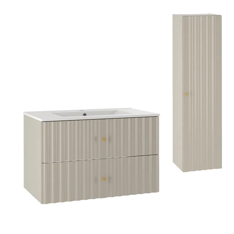 Conjunto de muebles con lavabo individual encastrado 80cm y columna Izae Cachemira - Baño