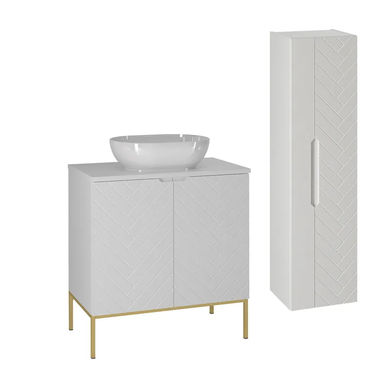 Conjunto de muebles con lavabo individual 80cm 2 puertas sobre patas y columna Daria Blanco - Baño