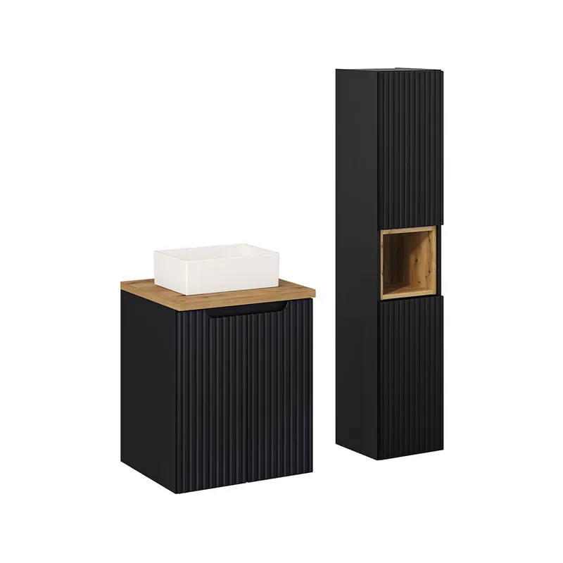 Conjunto de muebles con lavabo individual 50cm 2 puertas y columna Riva Blanco y Madera - Baño