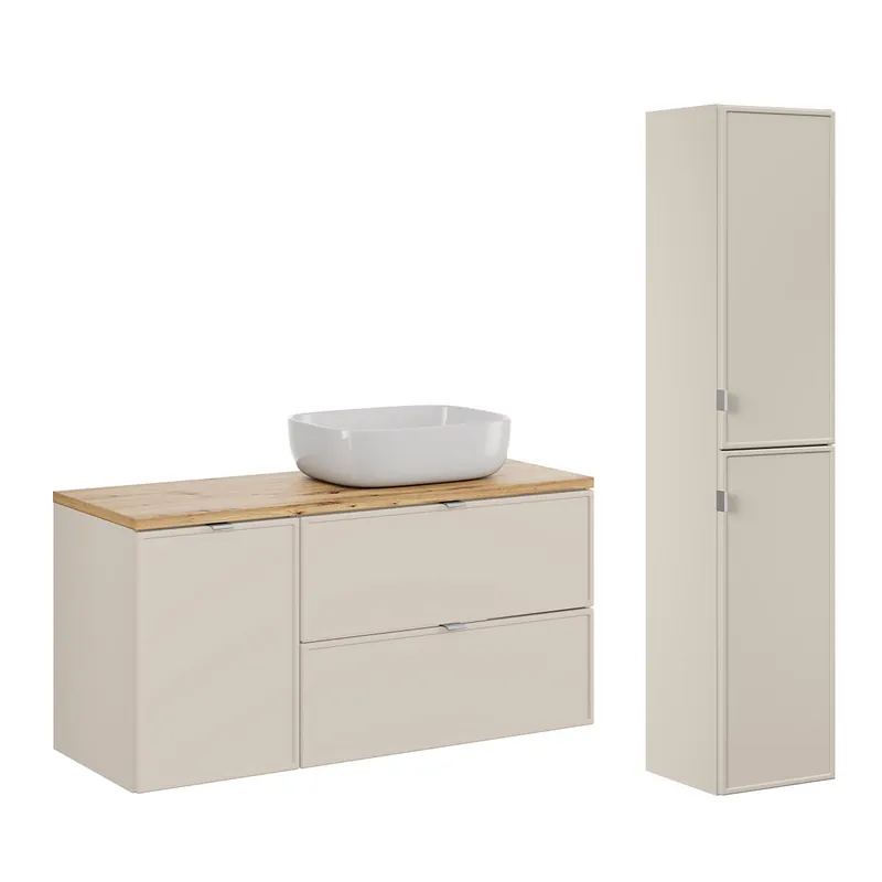 Conjunto de muebles con lavabo individual 120cm cesto de ropa y columna Alba Cachemira - Baño