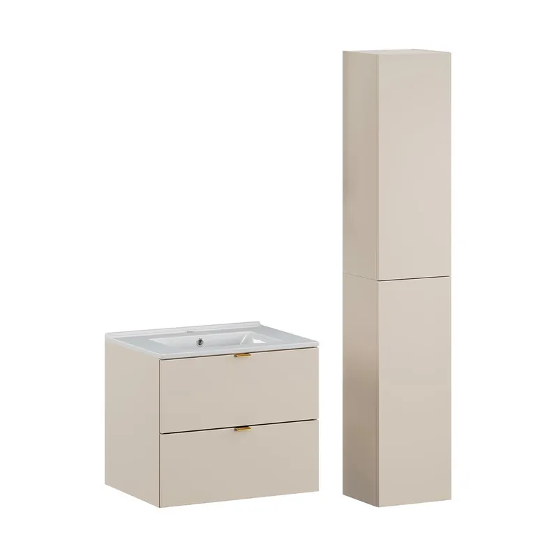 Conjunto de muebles con lavabo individual encastrado 60cm y columna Azel Cachemira - Baño
