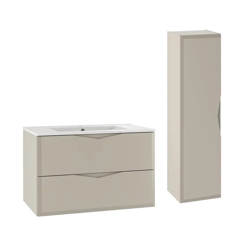 Conjunto de muebles con lavabo individual encastrado 80cm y columna Ellie Cachemira - Baño