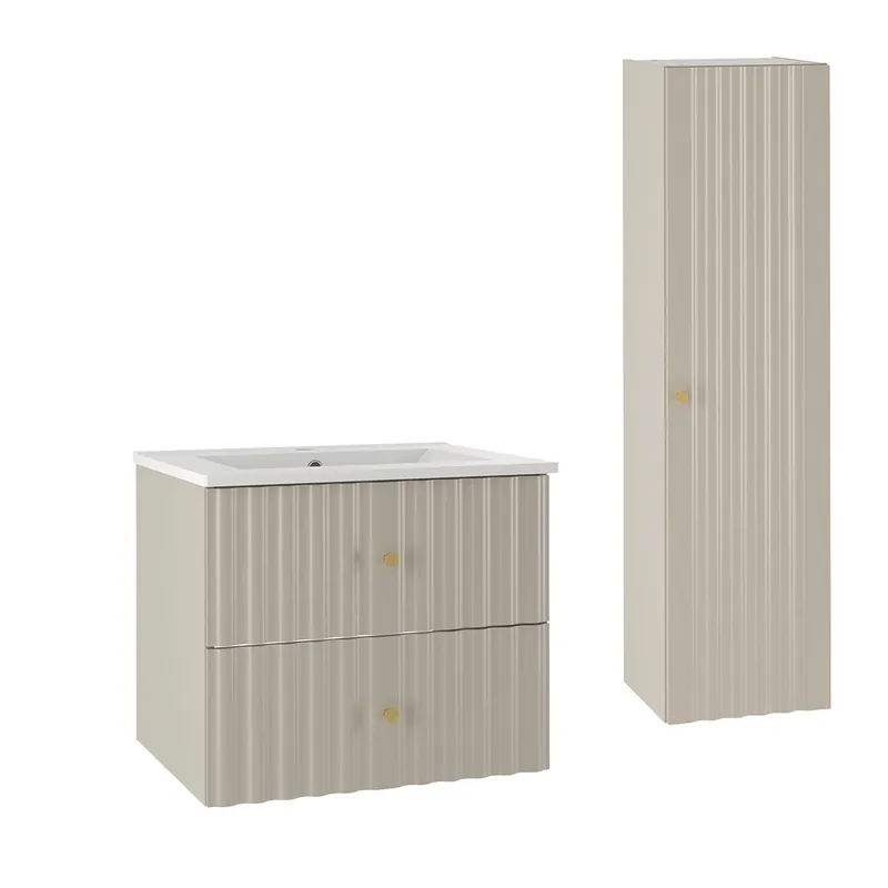 Conjunto de muebles con lavabo individual encastrado 60cm y columna Izae Cachemira - Baño