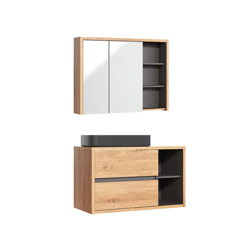 Conjunto de muebles con lavabo individual 100 cm y armario de pared Rigel madera y antracita - Baño
