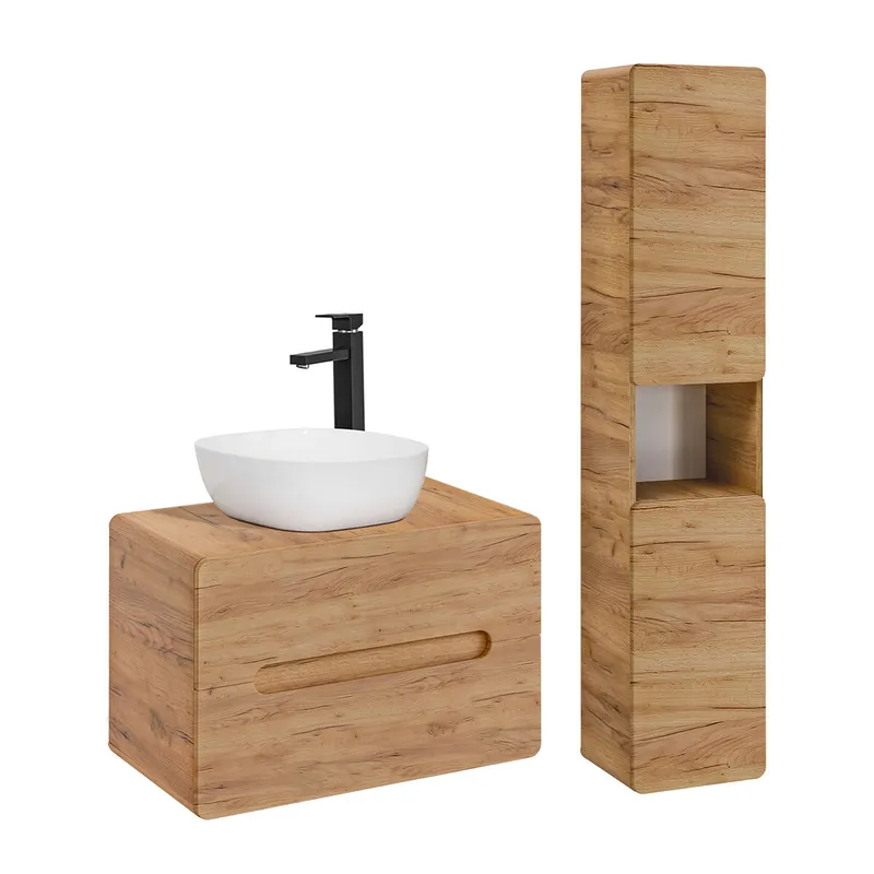 Conjunto de muebles con lavabo individual 80 cm y columna Arun Madera - Baño