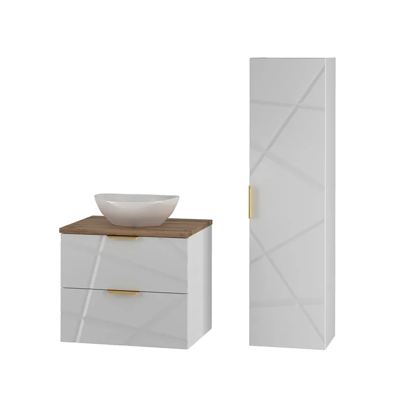Conjunto de muebles con lavabo individual 60cm y columna Aurora Blanco y Madera - Baño