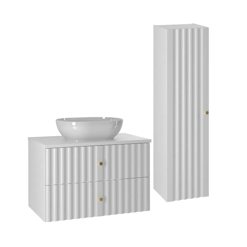 Conjunto de muebles con lavabo individual 80cm y columna Izae Blanco - Baño
