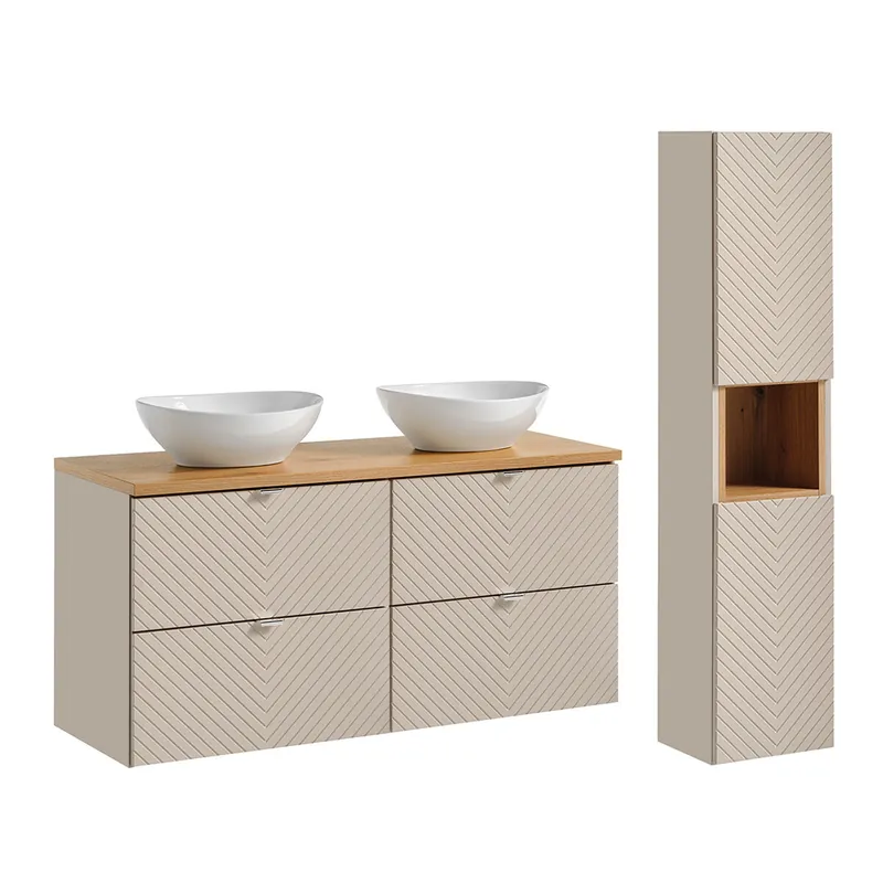 Conjunto de muebles doble lavabo 120cm y columna Manoa Cachemira y madera - Baño