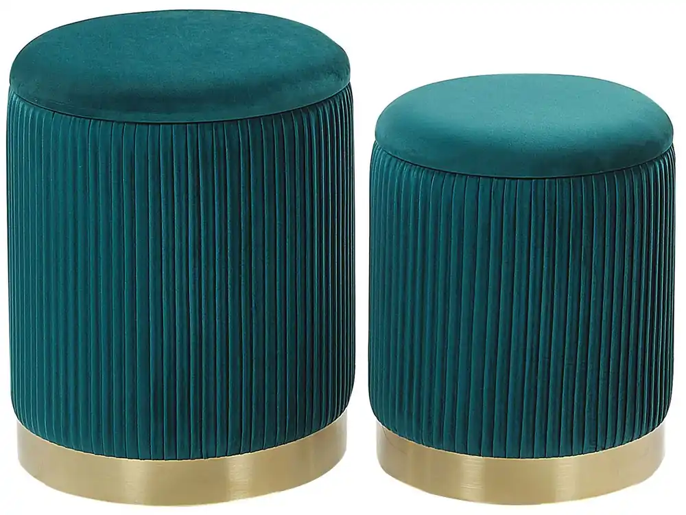 Conjunto de 2 pufs con almacenaje MIRAMAR Terciopelo Verde azulado 35/31 cm 35/31 cm 44/39 cm - Sofás sillones puffs