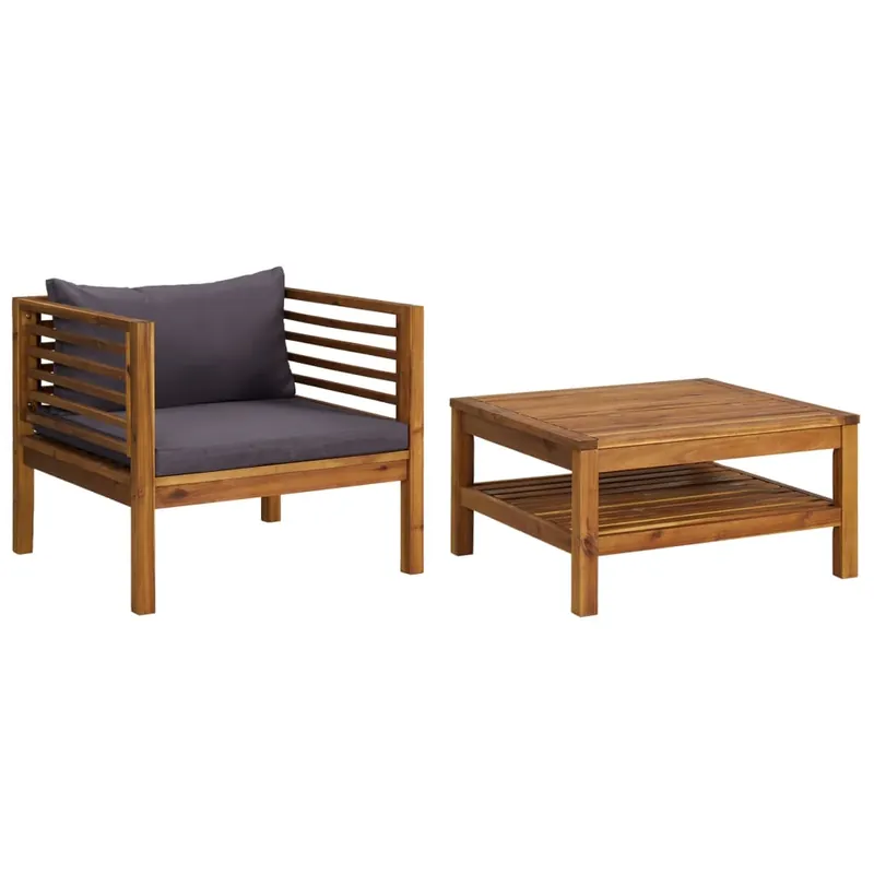 vidaXL Set sofás jardín 2 pzas con cojines gris oscuro madera acacia - Sofás sillones puffs