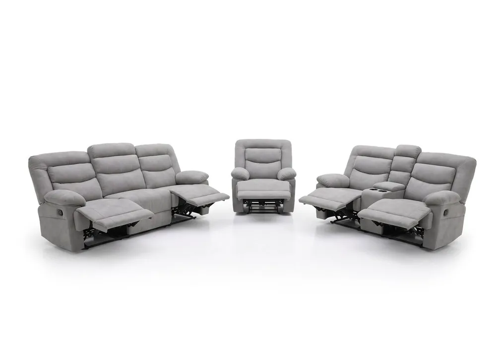 Conjunto de Sofas Reclinables Laurel 3+2+1 Plazas, Gris - Sofás sillones puffs
