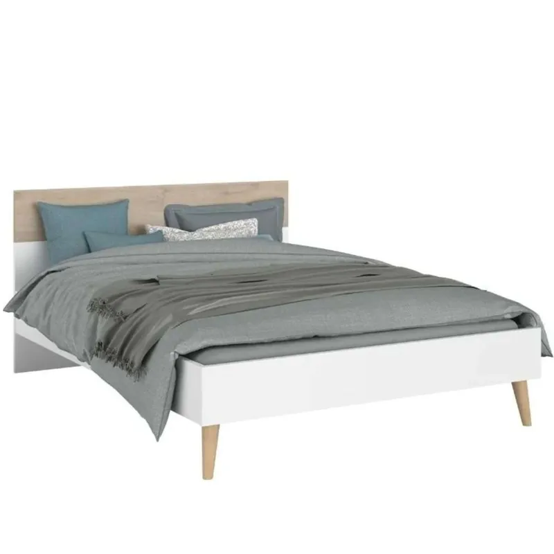 Pack Dormitorio Osaka Color Roble Japonés Cama (135-140x190 cm), 2 mesitas y Armario Roble Japonés y Blanco Mate