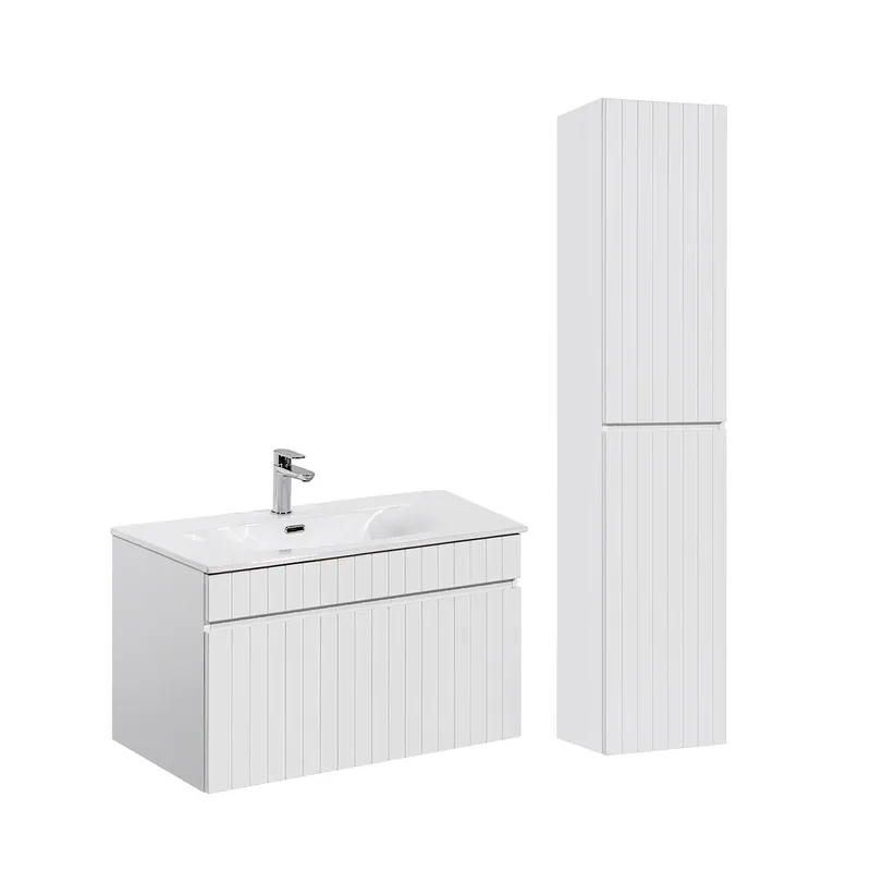 Conjunto mueble lavabo individual encastrado 80cm y columna Zelie Blanco - Baño