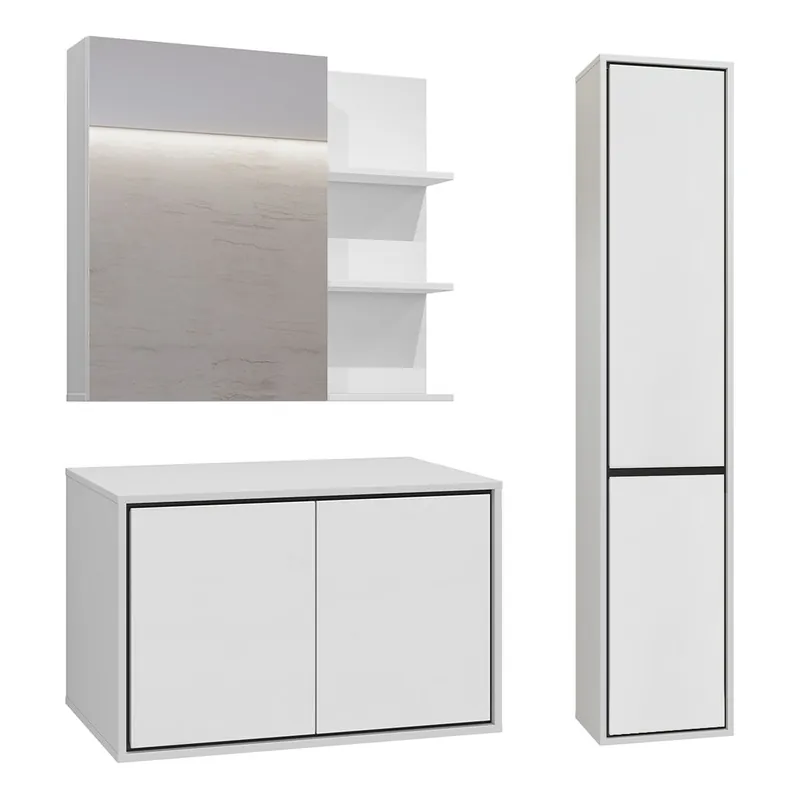 Conjunto mueble bajo lavabo 80 cm columna y armario espejo Sophéa Blanco - Baño