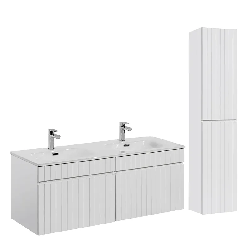 Conjunto mueble doble lavabo encastrado 120cm y columna Zelie Blanco - Baño