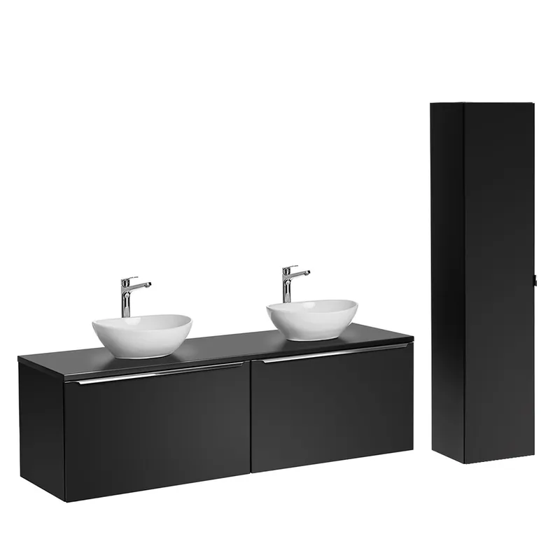 Conjunto mueble lavabo doble 160cm y columna Éros Negro - Baño