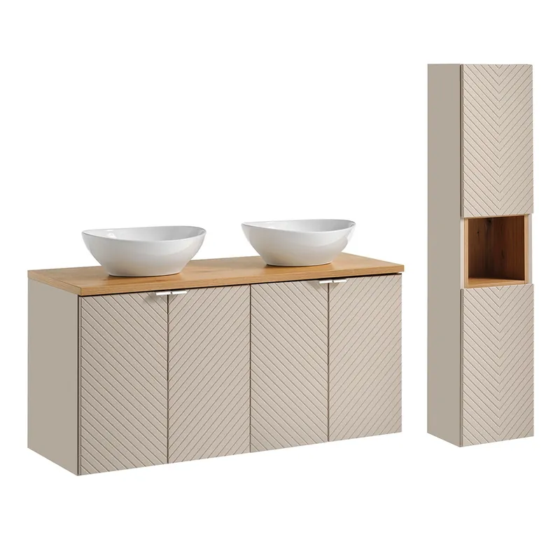 Conjunto mueble lavabo doble 120cm 4 puertas y columna Manoa Cachemira y Madera - Baño