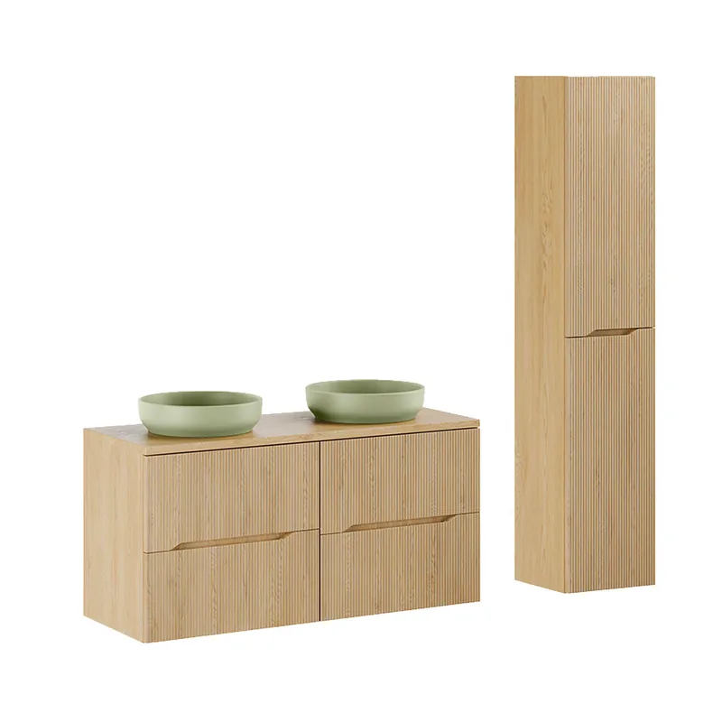 Conjunto mueble lavabo doble 120cm y columna Isaline Madera - Baño