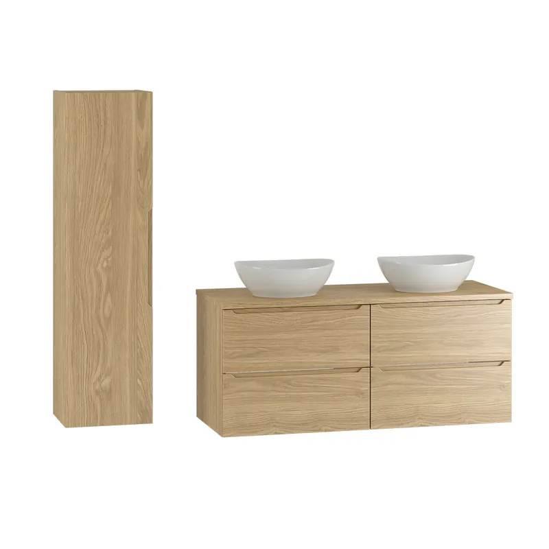Conjunto mueble lavabo doble 120cm y columna Viggo Madera - Baño