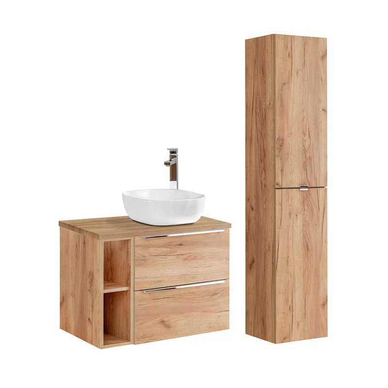 Conjunto mueble lavabo individual 80cm 2 nichos y columna April Madera - Baño