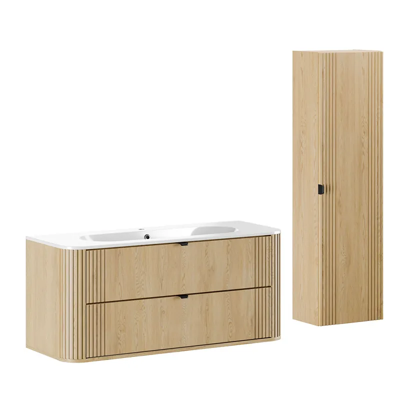 Conjunto mueble lavabo individual encastrado 120cm y columna Mila Madera - Baño