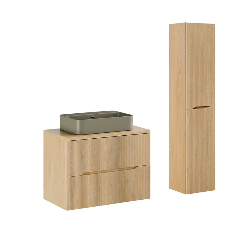 Conjunto mueble lavabo individual 80cm y columna Isaline Madera - Baño