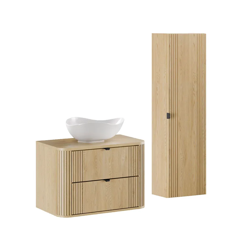 Conjunto mueble lavabo individual 80cm y columna Mila Madera - Baño