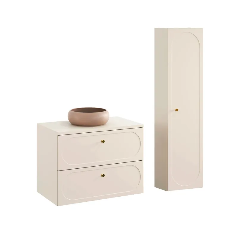 Conjunto mueble lavabo individual 80cm y columna Sanae Beige arena - Baño