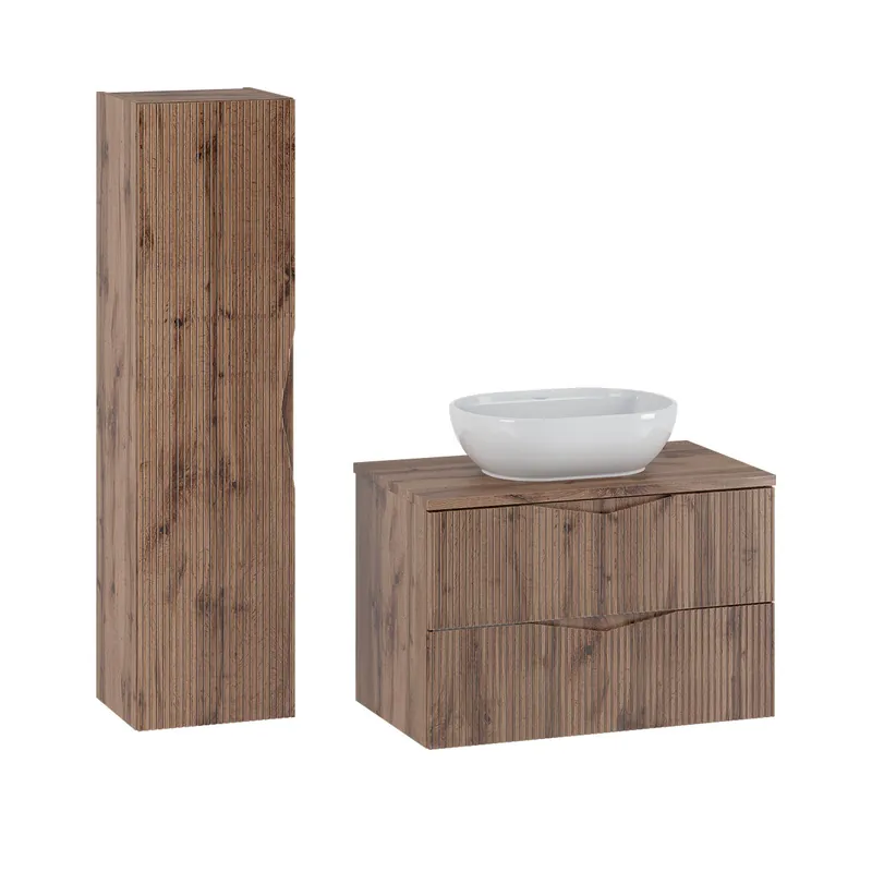 Conjunto mueble lavabo individual 80cm y columna Tao Madera - Baño