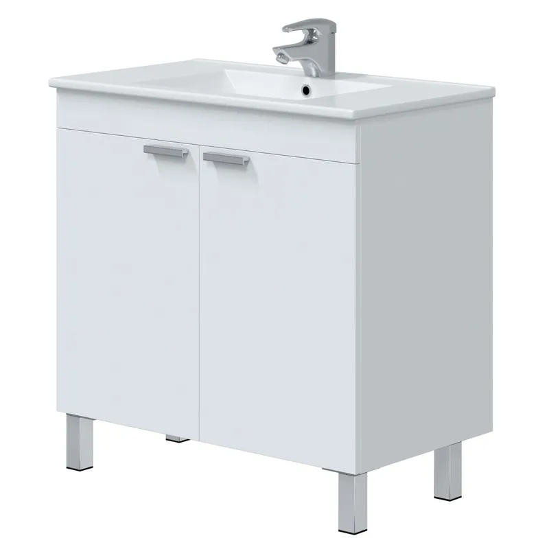 Conjunto Muebles de Baño Atenea con Lavabo y Columna Para Aseo Color Blanco Brillo