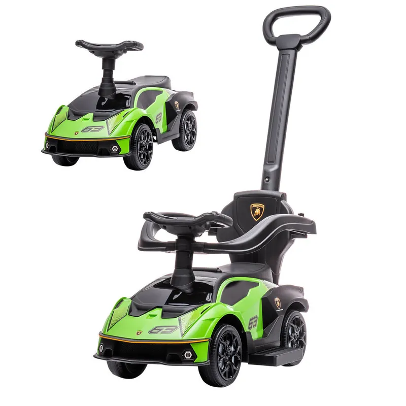 AIYAPLAY 2 en 1 Coche Correpasillos para Niños 12-36 Meses Lamborghini Essenza SCV12 Andador Empujador con Bocina Mango de Empuje y Barandilla Extraíbles 86,5x40x89,5 cm Verde y Negro
