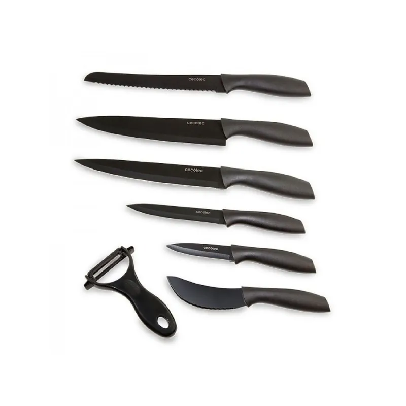 Set de 7 cuchillos profesionales Titanium Cecotec con hojas de acero inoxidable negro - Cocina