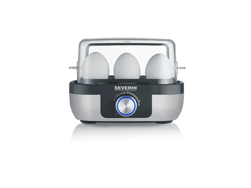 SEVERIN - Cuecehuevos con Control de Tiempo de Cocción, 420 W, Capacidad de 6 Huevos, Acero Inoxidable/Negro EK 3169