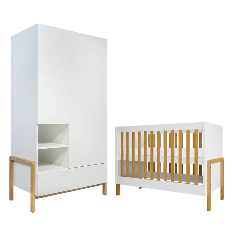Cuna 60x120 y armario 2 puertas Kocot Kids Victor - Blanco y Roble