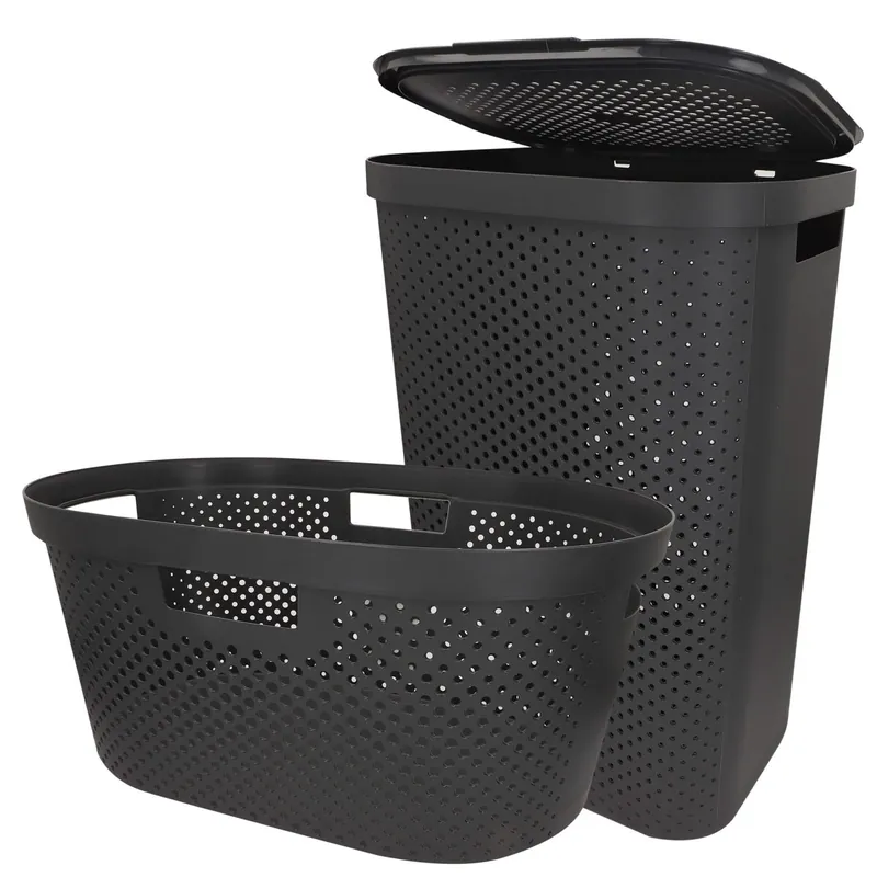 Curver Pack Colada Cesto 40L + Cesta con tapa 60L gris - Baño
