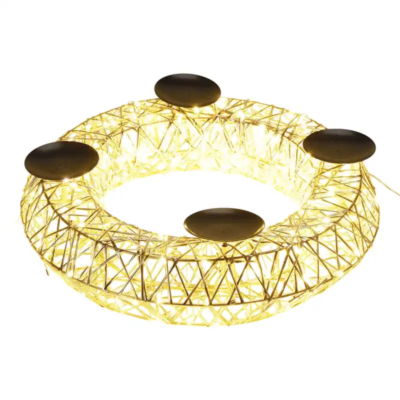 Well Home Decoración Navideña Corona Portavelas Color Oro Champagne con 250 Luces LED blanco cálido 38x10x38cm