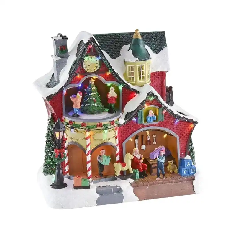 Well Home Decoración Navideña del Taller de Papá Noel con 31 luces LED y música 26,5x16,5x27,5cm