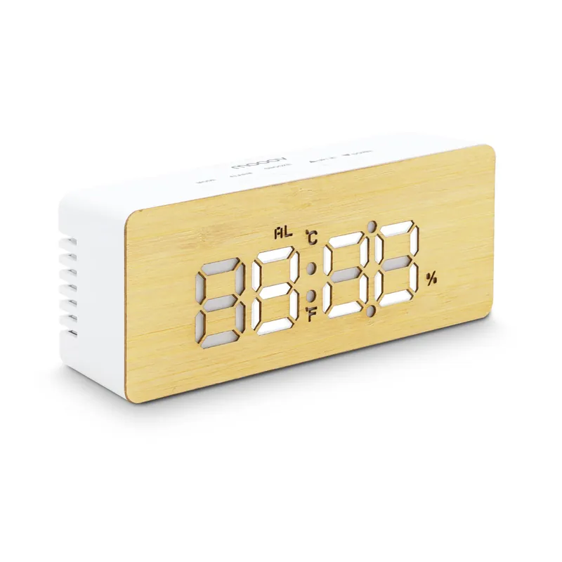 Despertador Bambú con pantalla LED medición temperatura y tasa de humedad snooze Mooov 477316 - Electrónica