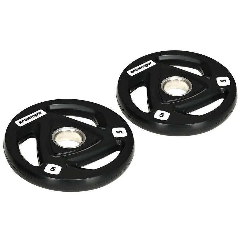 SPORTNOW Discos Pesas Olímpicos 5 kg, Agujero Ø50 mm, de Hierro Fundido, Recubierta de Goma, 2 Placas de Pesas con Triple Agarre, para Mancuernas y Barras, Entrenamiento en Casa, Gimnasio, Negro - Deporte