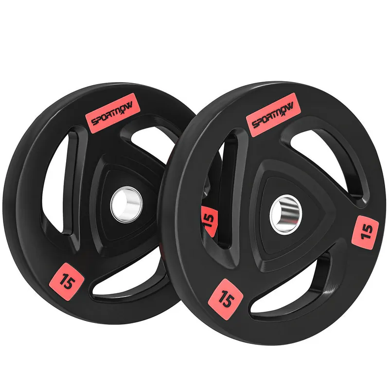 SPORTNOW Discos Pesas Olímpicos 15 kg, Agujero Ø50 mm, de Hierro Fundido, Recubierta de Goma, 2 Placas de Pesas con Triple Agarre, para Mancuernas y Barras, Entrenamiento en Casa, Gimnasio, Negro - Deporte