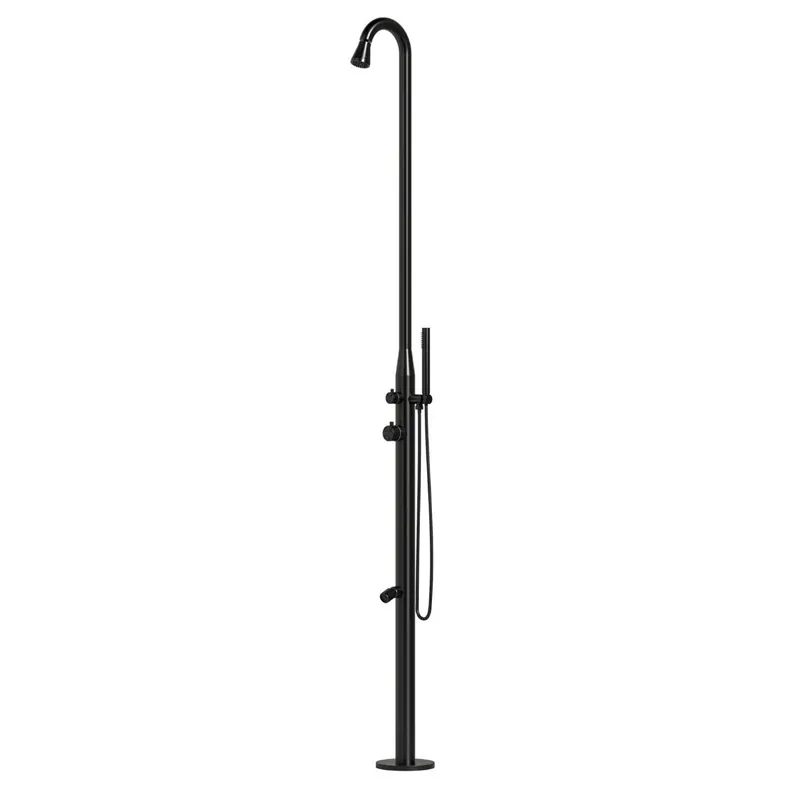 Sined Stintino Estructura De La Ducha Al Aire Libre y Grifos En Acero Inoxidable Aisi 316l, Marino. Negro Mate Ducha Con Entrada De Agua Caliente y Fría Con Desviador Para Cabezal De Ducha Giratorio Lavapies y Teleducha Con Manguera Flexible - Jardín