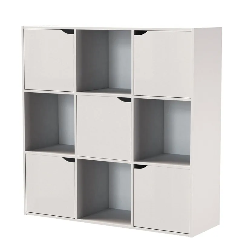 Acomoda Textil - Estantería Librería de Madera 90x90x29 cm con 5 Puertas y 4 Baldas para Almacenamiento. Mueble Organizador para Salón y Dormitorio de Fácil Montaje. (90x90x29 cm, Blanco)