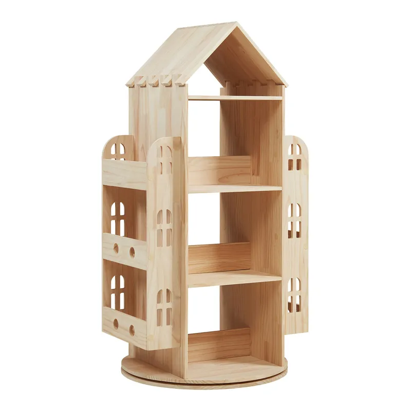 Estantería giratoria infantil Sanköre en forma de casa 122x64x43 cm - Natural [en.casa]