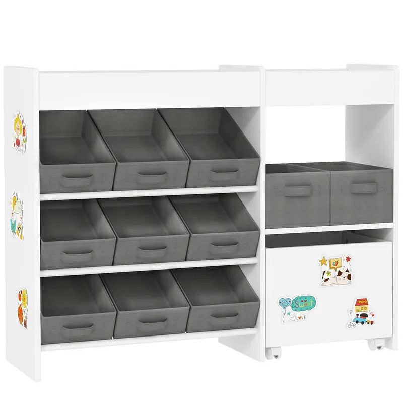 AIYAPLAY Estantería para Juguetes para Niños Organizador Infantil con 11 Cestas Extraíbles Compartimentos y Láminas de Pegatinas para Guardería Sala de Juegos 105x30x80 cm Blanco - Bebé