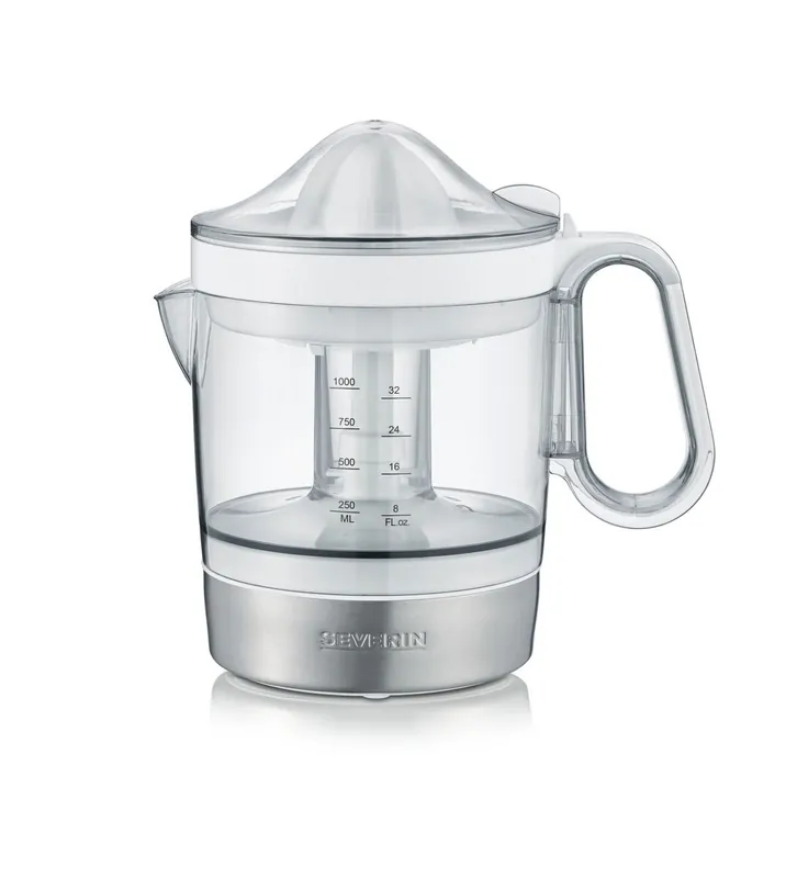 SEVERIN - Exprimidor de naranjas eléctrico, exprimidor de frutas con 2 conos extraíbles y recipiente XXL de 1 L, zumo natural, 85 W, blanco, CP 3535