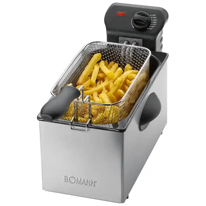 Bomann FR 2264 CB Freidora Eléctrica, 3 L, Caja, Tapa y Resistencia Acero Inox., Desmontable, Termostato Regulable, 2000, Negro/Gris - Electrodomésticos